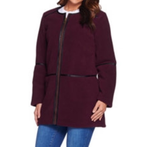 DENIM & CO BLACK FLEECE JACKET W/SHERPA LINING Faux Leather Trim Detail Small - Picture 1 of 7